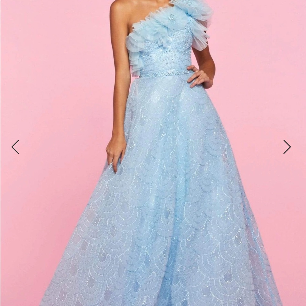 Sherri Hill One Shoulder baby blue Gown